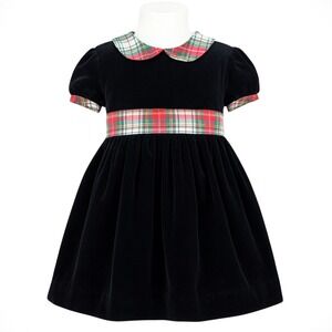 The Beaufort Bonnet Company Black Velvet Plaid Christmas Dress Girls 7 Holiday